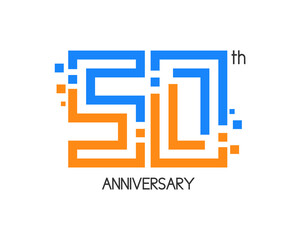 50 years anniversary logo design with digital concept and pixel icon
