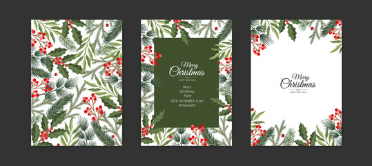 Fototapeta na wymiar Collection of christmas greeting cards with christmas elements