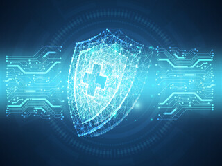 abstract cyber security shield circuit futuristic technology