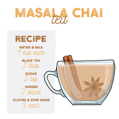 Masala Chai Tea Drink Illustration Recipe Drink with Ingredients - obrazy, fototapety, plakaty