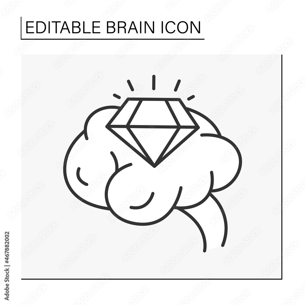 Poster brain line icon.idea. diamond. intellectual thinking and neurology. brainstorming concept. isolated 