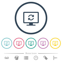 Refresh screen flat color icons in round outlines