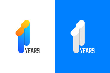 11 years anniversary logo design. 3d number logo for celebration with colorful and simple concept