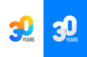 30 years anniversary logo design. 3d number logo for celebration with colorful and simple concept