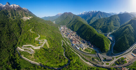 Fototapeta na wymiar North Caucasus. Ski resort Estosadok. Aerial view.