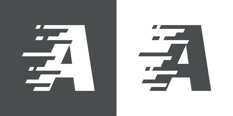 Símbolo rapidez. Logotipo con letra inicial A con líneas de velocidad en fondo gris y fondo blanco - obrazy, fototapety, plakaty