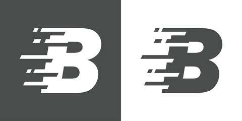 Símbolo rapidez. Logotipo con letra inicial B con líneas de velocidad en fondo gris y fondo blanco © teracreonte