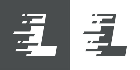 Símbolo rapidez. Logotipo con letra inicial L con líneas de velocidad en fondo gris y fondo blanco © teracreonte