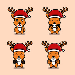 cute deer wearing christmas hat set