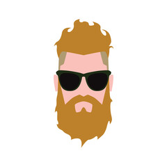 Hipster icon. The head of a brutal blond man with a beard in sunglasses with green frames. Vector illustration isolated on a white background for design and web.