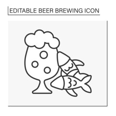  Beverage line icon. Fish snack for beer alcohol drink. Beer brewing concept. Isolated vector illustration. Editable stroke