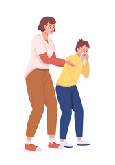 Crying mother embracing son shoulders semi flat color vector characters. Full body people on white. Empathic response isolated modern cartoon style illustration for graphic design and animation