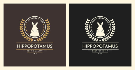 Hippo logo design silhouette Vector Stock Illustration. Hippo Head Logo Wreath design. Black and Brown.