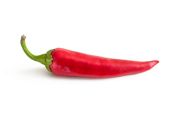 Pod of hot red chili pepper with a green stalk