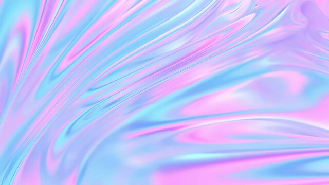 Cloth fabric gradient waves abstract background. Iridescent chrome wavy surface. Liquid surface, ripples, reflections. 3d render illustration. 4K video.