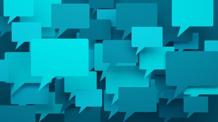 3D render of front view of blue speech bubbles on dark blue background