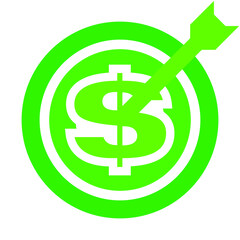 Dollar target - sign symbol icon green isolated - vector illustration