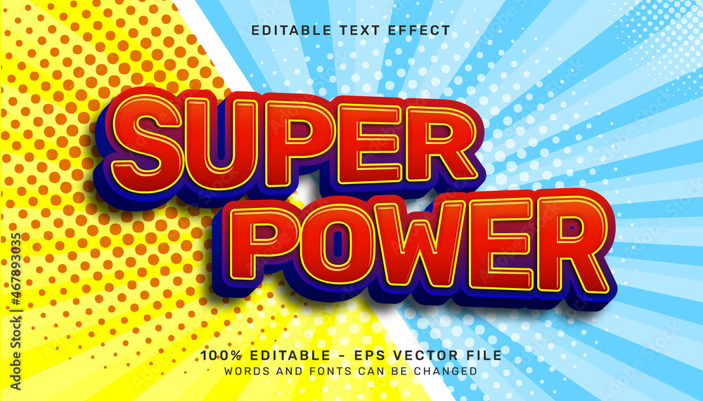 Poster red and blue color super power 3d text effect editable text effect