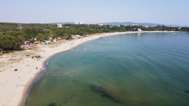 Amazing Aerial view of South Beach of town of Kiten, Burgas Region, Bulgaria 