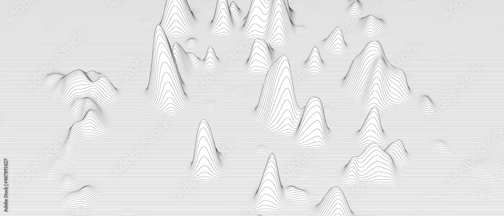 Poster monochrome sound line waves abstract background . distorted line shapes on a white background.