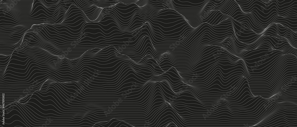 Aufkleber Monochrome sound line waves abstract background . Distorted line shapes on a black background.