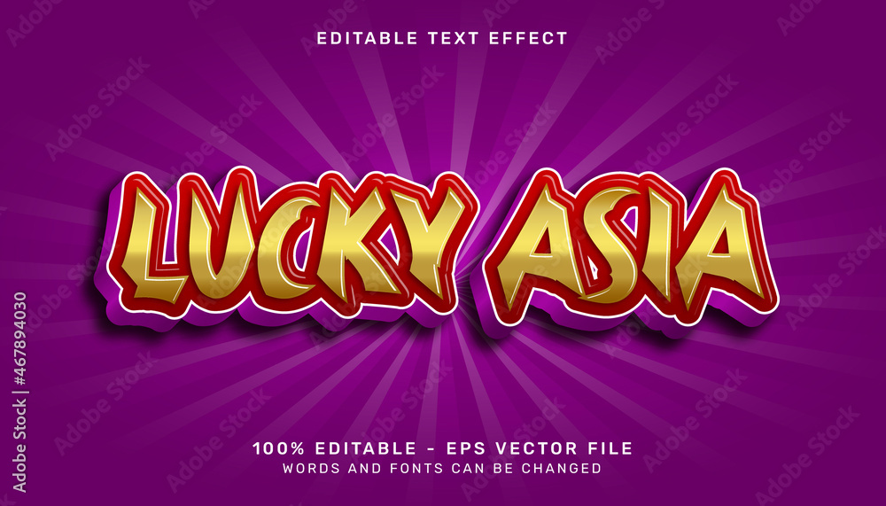 Poster lucky asia gold and red color 3d text effect and editable text effect