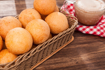 Buñuelo; Traditional Food Colombian - Deep Fried Cheese Bread With Hot Drink