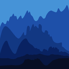 Background of the silhouettes of mountains in blue tones