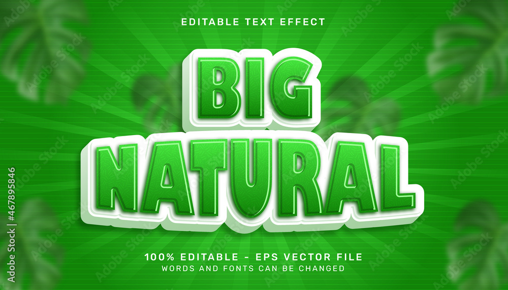 Poster big natural with realistic leaf 3d effect editable text effect