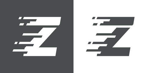 Símbolo rapidez. Logotipo con letra inicial Z con líneas de velocidad en fondo gris y fondo blanco