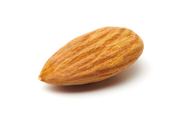 Dried almond nut isolated on white background. Healthy nuts snacks. Closeup view.