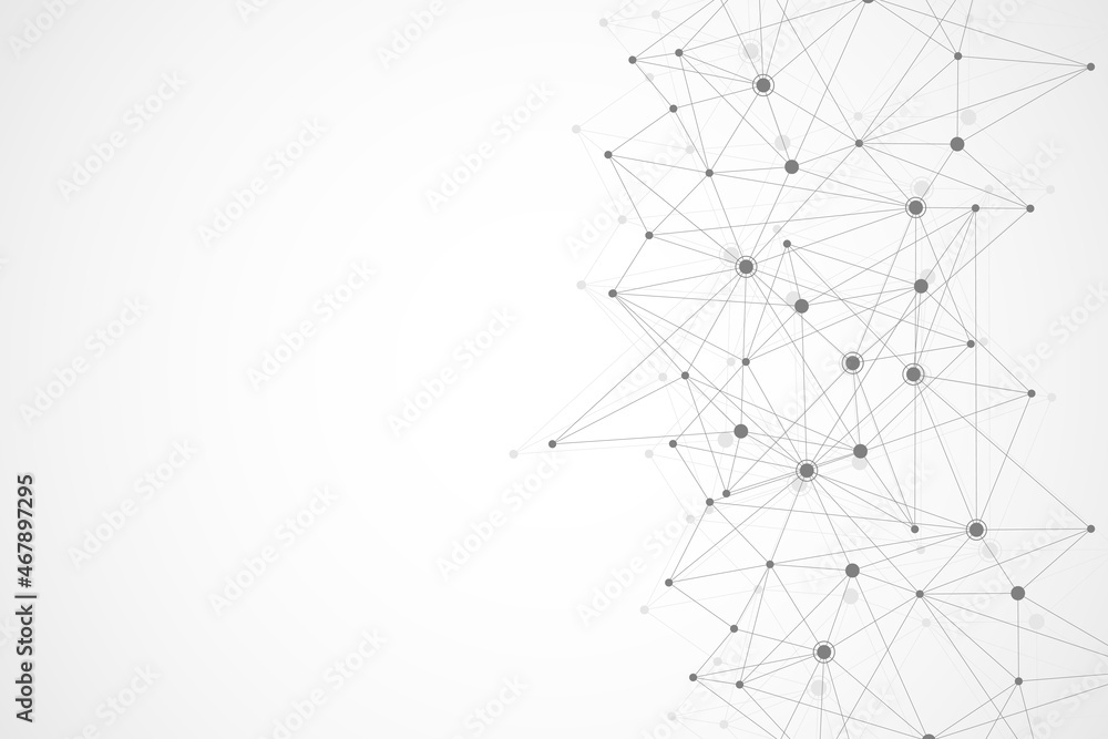 Poster Abstract polygonal background with connected lines and dots. Minimalistic geometric pattern. Molecule structure and communication. Graphic plexus background. Science, medicine, technology concept.