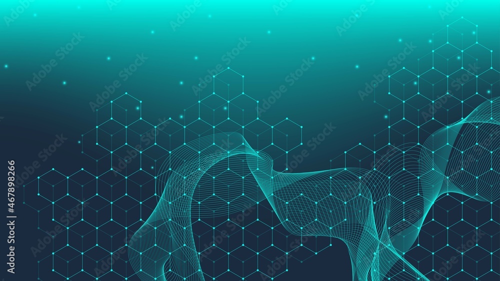 Poster molecular structure background. science template wallpaper or banner with a dna molecules. asbtract 