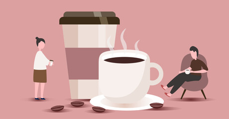 coffee Time. People Characters on Coffee Break.Talking and Resting
