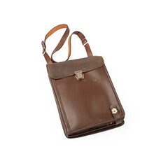 old leather shoulder bag on white background