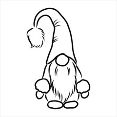 Vector Christmas card with hand drawn cute Scandinavian gnomes in patterned caps. Ink drawing, funny illustration, beautiful design elements.