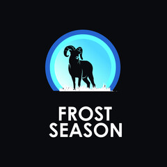 winter mountain goat logo design template, winter and holiday illustration graphic element