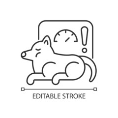Obesity linear icon. Excessive body fat. Pet disease. Overweight illness. Activity lack problems. Thin line customizable illustration. Contour symbol. Vector isolated outline drawing. Editable stroke