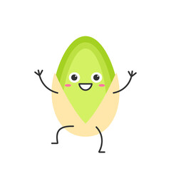 Pistachio hand greeting character cartoon nut emotions joy happiness smiling face icon beautiful vector illustration.