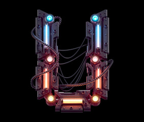 Obraz premium Futuristic metal font. Light neon. Letter U.