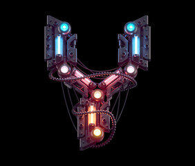 Obraz premium Futuristic metal font. Light neon. Letter Y.