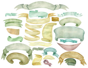 Watercolor illustration of ribbons and banners