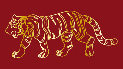 Walking tiger outline - Golden gradation