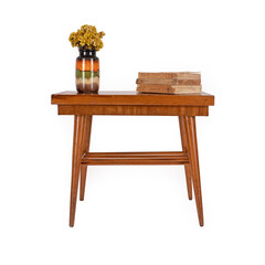 old fashioned wooden coffee table on white background