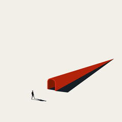 Business man entering tunnel, vector concept. Career direction, narrow choice, opportunit symbol. Minimal illustration - obrazy, fototapety, plakaty