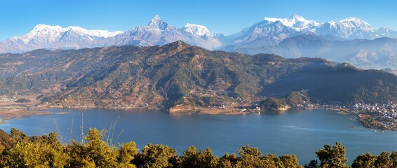 mount Annapurna himalaya Pokhara and Phewa lake