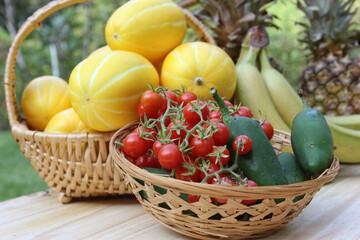 Summer Vegetable Harvest - Ginkaku Korean Melons with Jalapeno Peppers and Tomatoes
