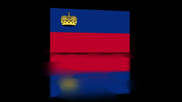 Liechtenstein Flag revealed with realistic reflection on stylish black background