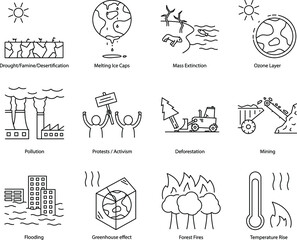 Climate Change Icon Illustration Set