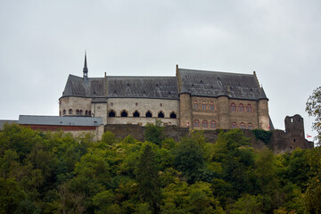 Fototapeta na wymiar The beautiful castle of Vianden in Luxembourg on a gloomy day